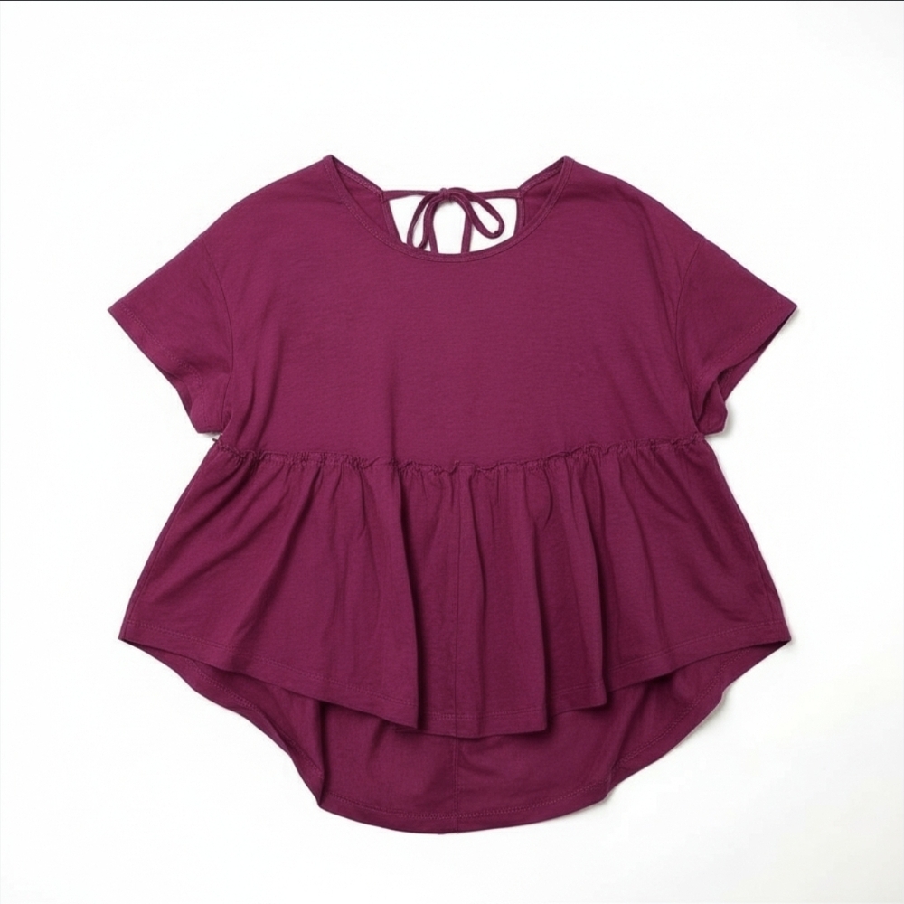 So Magenta Purple Large Cute Blouse Tie Back Detail Short Sleeve Shirt Great